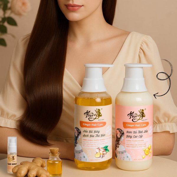 COMBO Dầu gội, xả, tinh dầu gừng - FAIRY GINGER SHAMPOO chai lớn 500ML